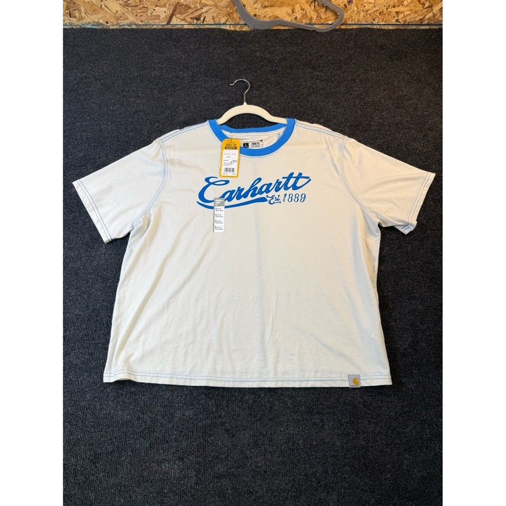 Carhartt Womens Loose Fit Ringer Graphic T-Shirt Cream Blue L 106835-W03